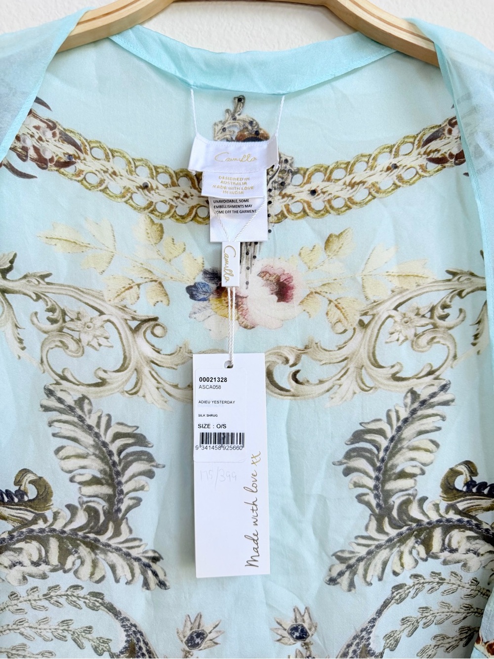NWT Camilla Silk Shrug Adieu Yesterday Blue Floral Baroque O/S - Picture 3 of 12